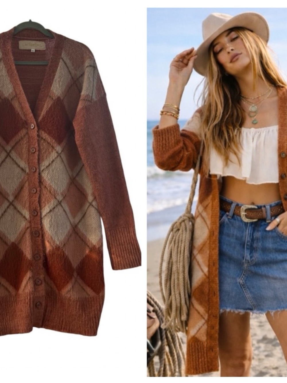 JENS PIRATE BOOTY x FREE PEOPLE Louella Argyle Oversized Longline Cardigan M/L